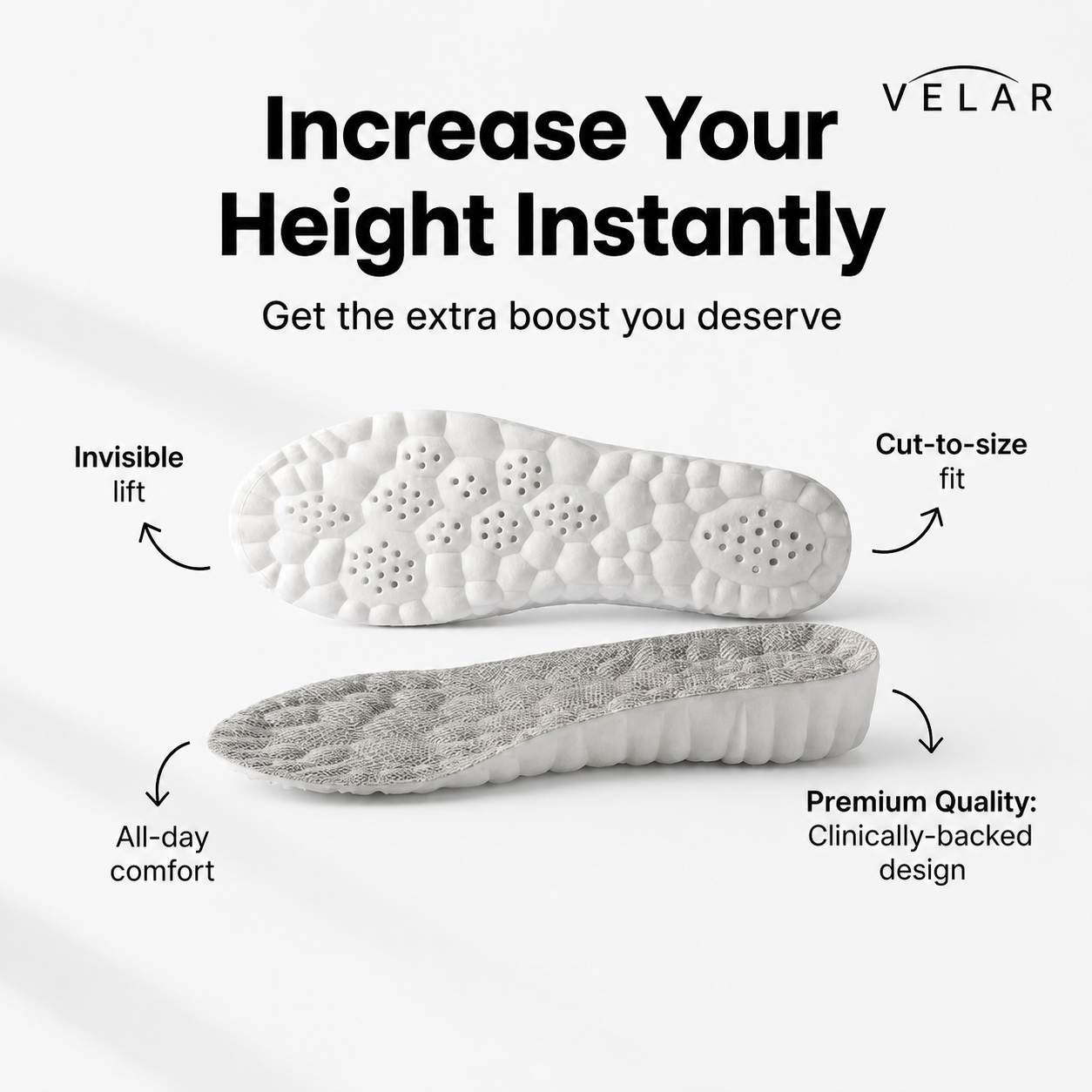 VELAR™ Height Boost Insoles — Invisible Lift (Up to 3.5cm)